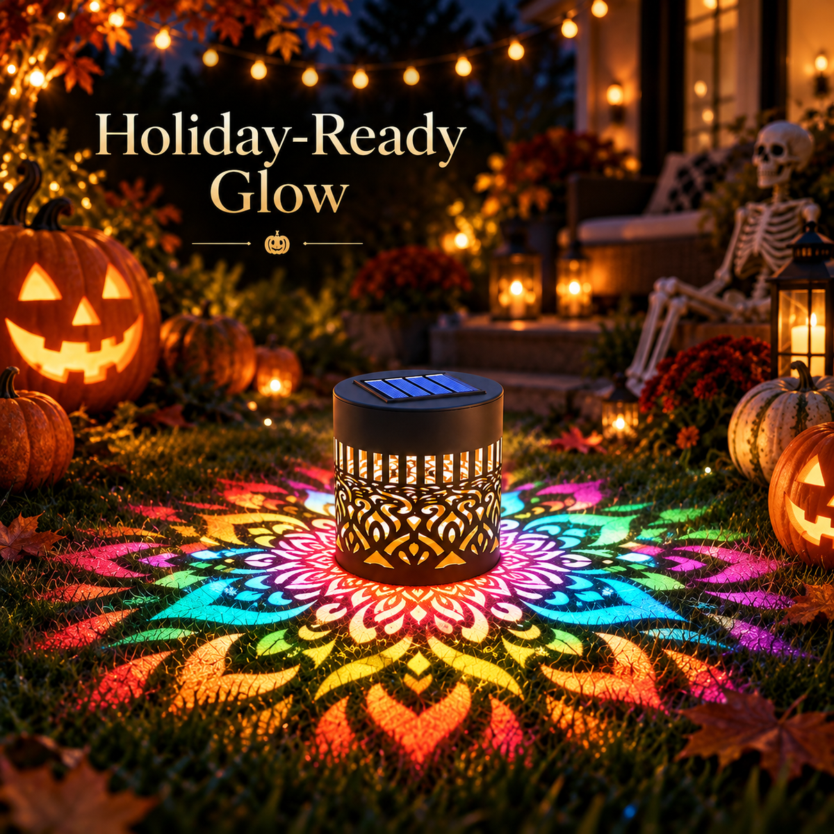 Solar Mandala Projection Wall Light – Waterproof Decorative Patio & Fence Accent Lamp