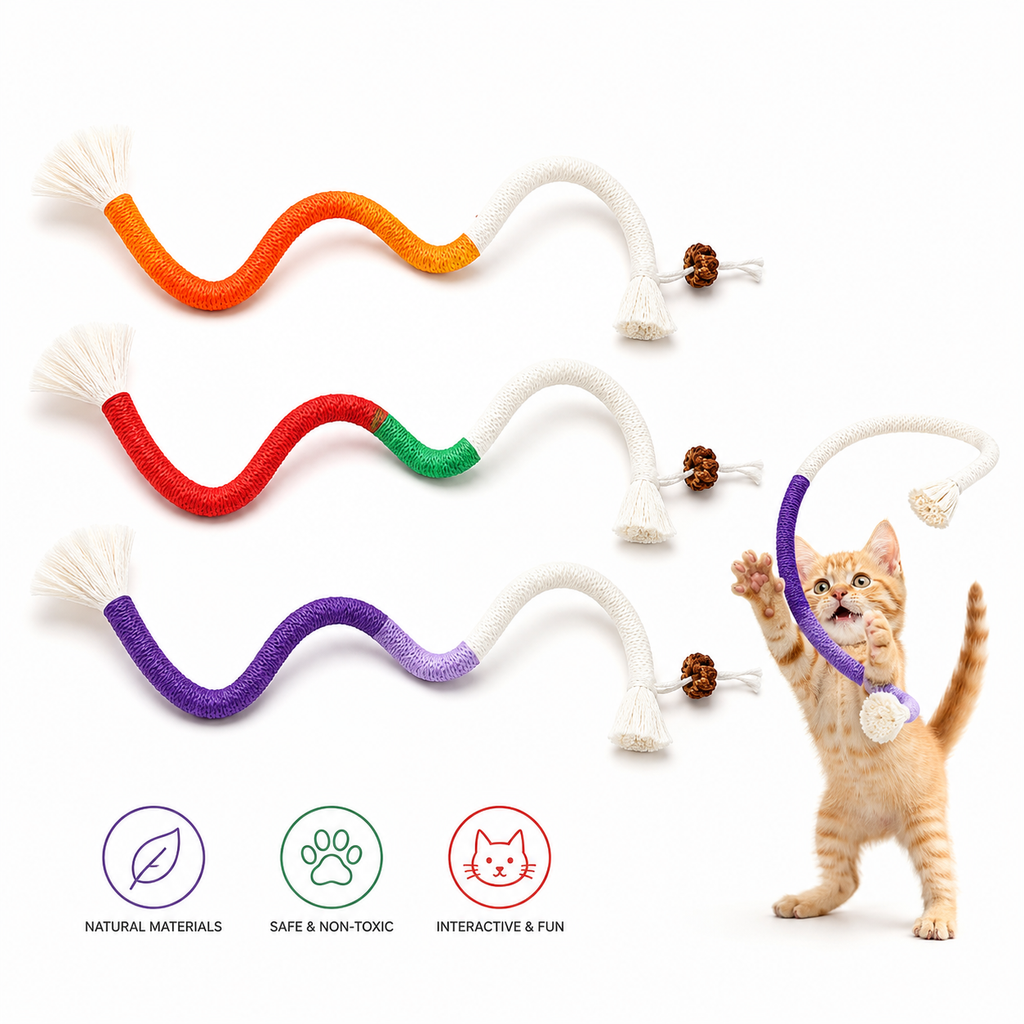 Snake Dental Ropes (3-Pack): Natural Cotton Teeth Cleaning & Teething Toy for Cats