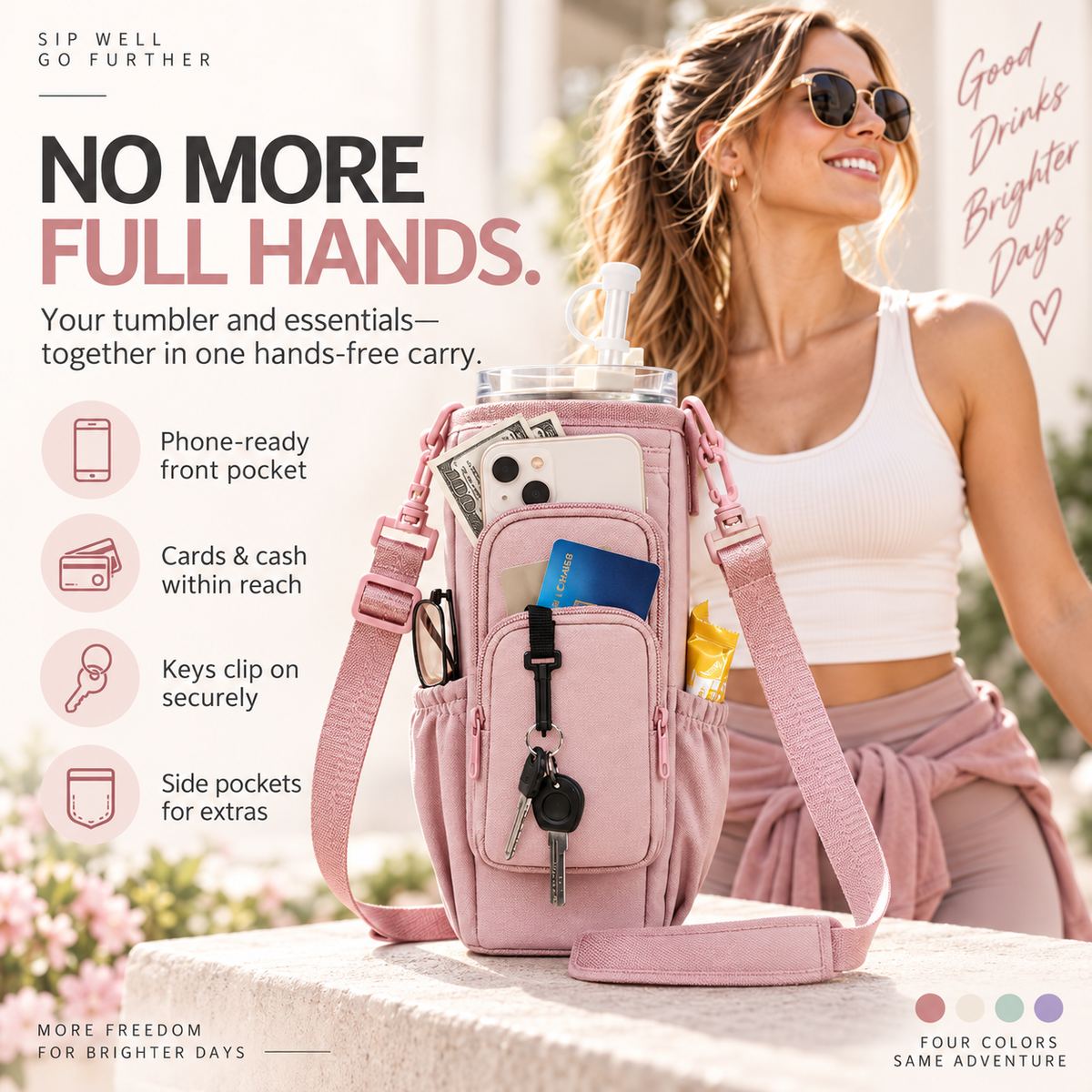 Hands-Free Tumbler Crossbody Bag: 2-in-1 Phone Wallet & Water Bottle Carrier