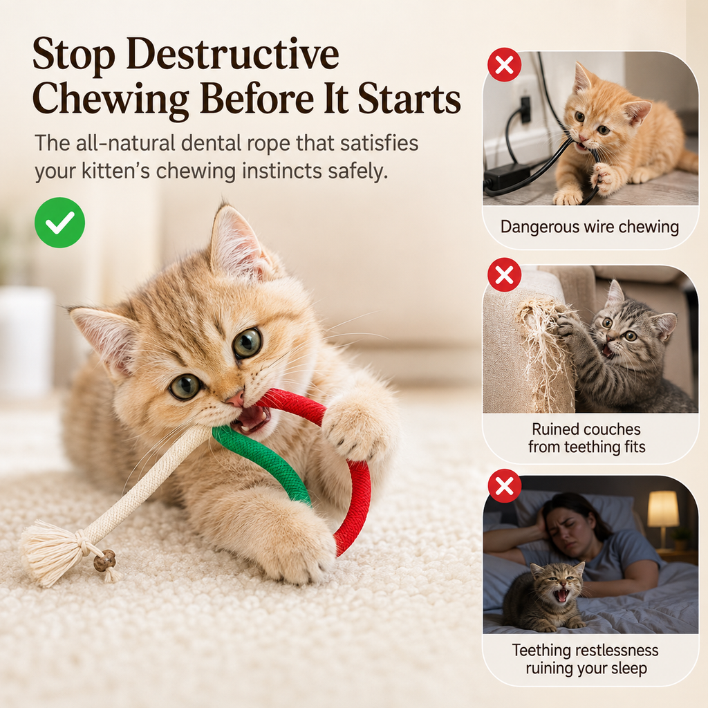 Snake Dental Ropes (3-Pack): Natural Cotton Teeth Cleaning & Teething Toy for Cats