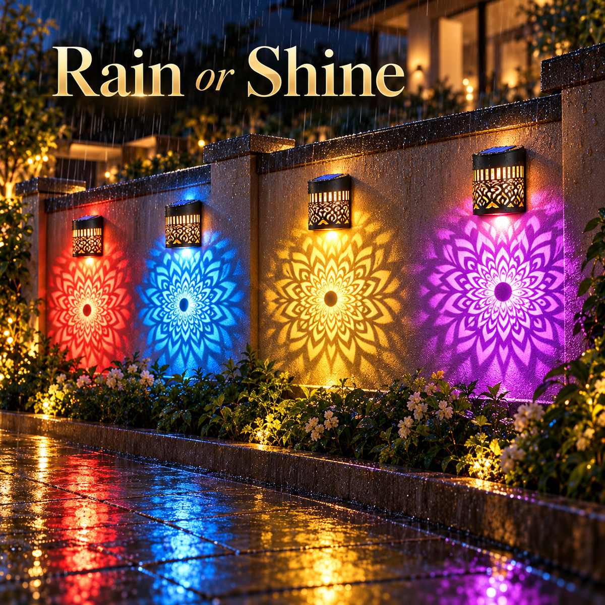 Solar Mandala Projection Wall Light – Waterproof Decorative Patio & Fence Accent Lamp