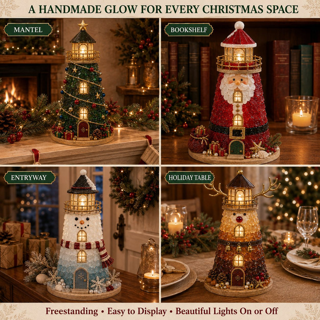 🎅 2026 Christmas Gift --🎄Handmade Sea Glass-Style Lighted Lighthouse Kit – Complete Holiday DIY Craft Gift💕