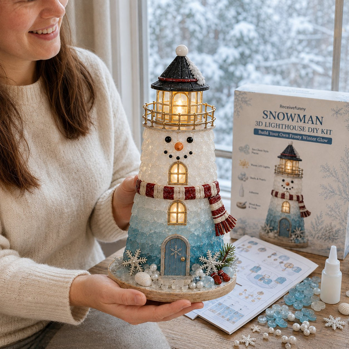 🎅 2026 Christmas Gift --🎄Handmade Sea Glass-Style Lighted Lighthouse Kit – Complete Holiday DIY Craft Gift💕