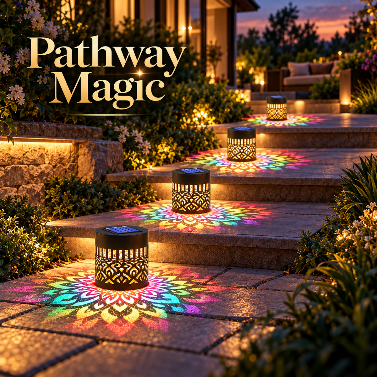 Solar Mandala Projection Wall Light – Waterproof Decorative Patio & Fence Accent Lamp