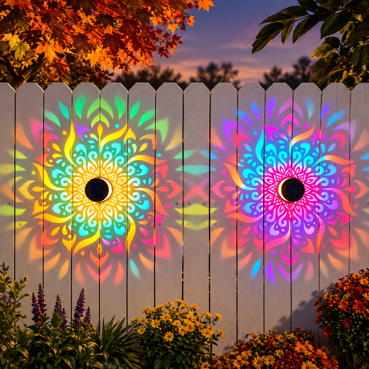 Solar Mandala Projection Wall Light – Waterproof Decorative Patio & Fence Accent Lamp