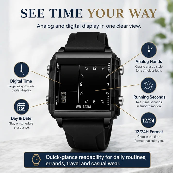 🔥Analog-Digital Sport Watch – Waterproof, Luminous & Multi-Function