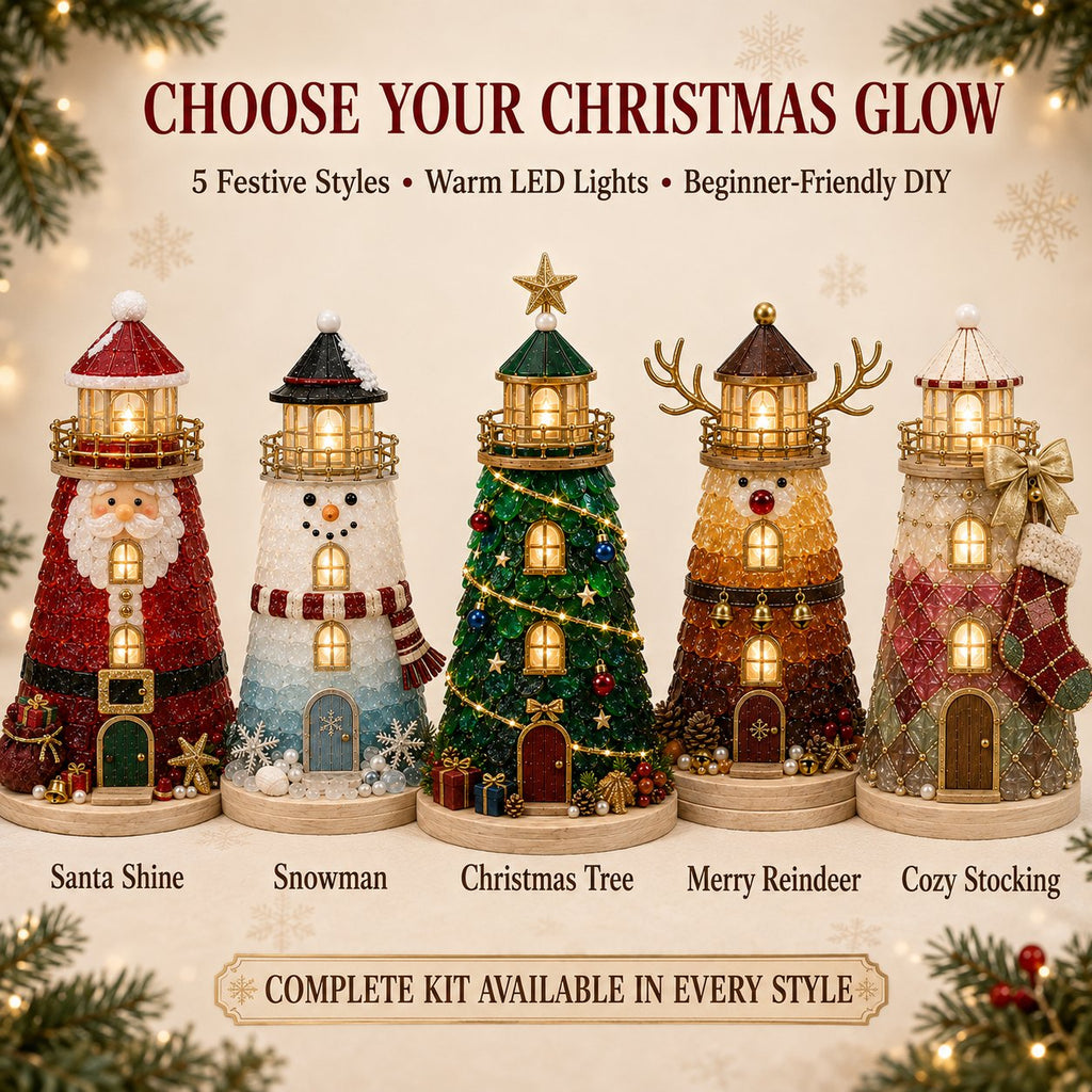 🎅 2026 Christmas Gift --🎄Handmade Sea Glass-Style Lighted Lighthouse Kit – Complete Holiday DIY Craft Gift💕