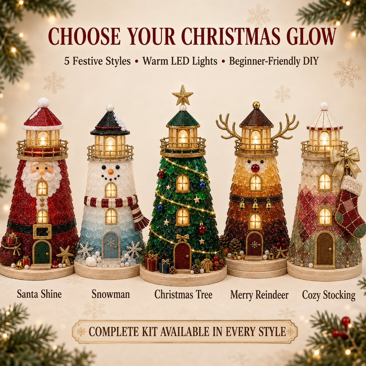 🎅 2026 Christmas Gift --🎄Handmade Sea Glass-Style Lighted Lighthouse Kit – Complete Holiday DIY Craft Gift💕