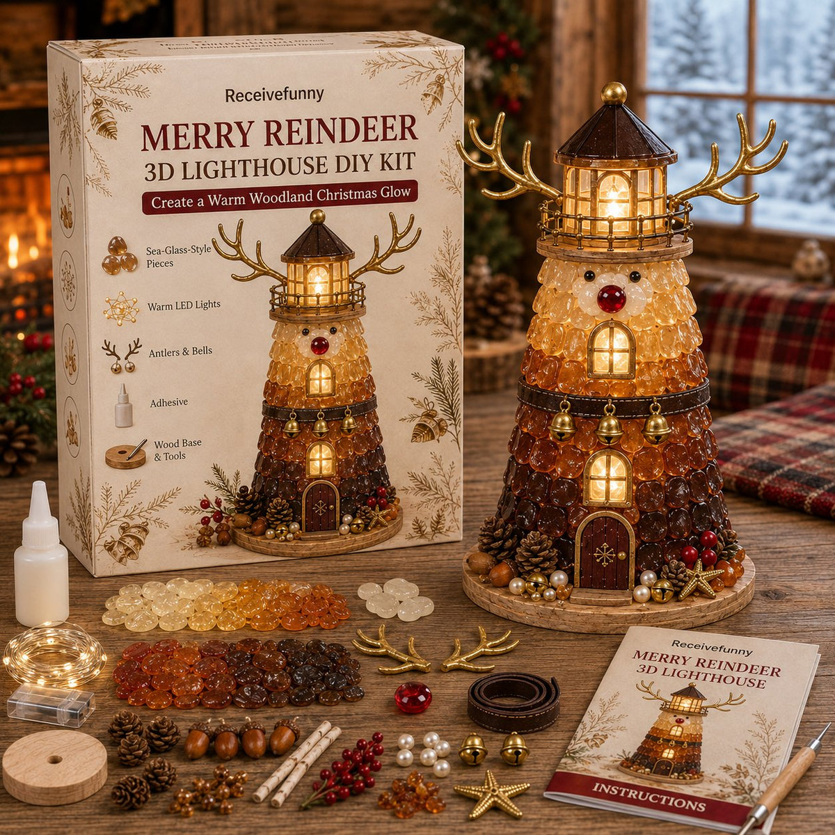 🎅 2026 Christmas Gift --🎄Handmade Sea Glass-Style Lighted Lighthouse Kit – Complete Holiday DIY Craft Gift💕