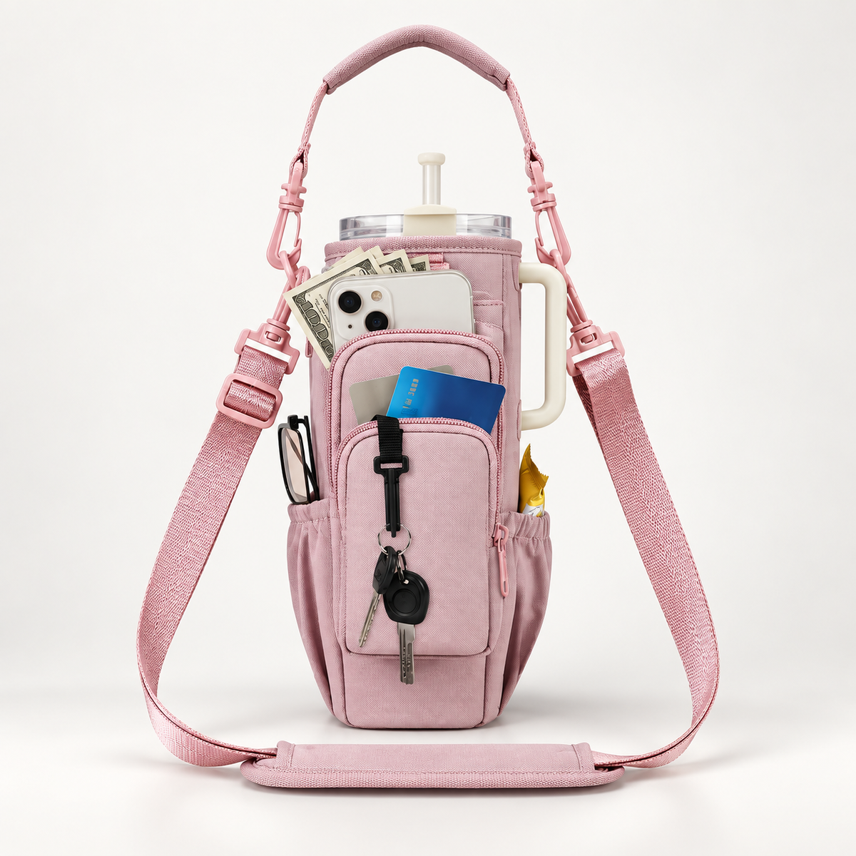 Hands-Free Tumbler Crossbody Bag: 2-in-1 Phone Wallet & Water Bottle Carrier