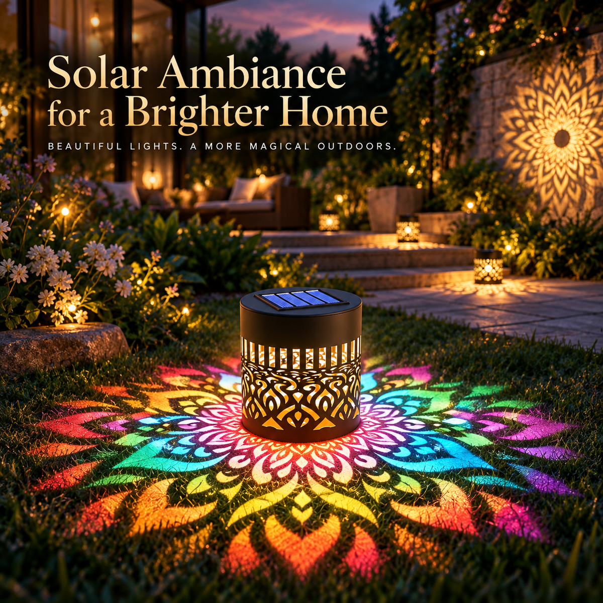 Solar Mandala Projection Wall Light – Waterproof Decorative Patio & Fence Accent Lamp