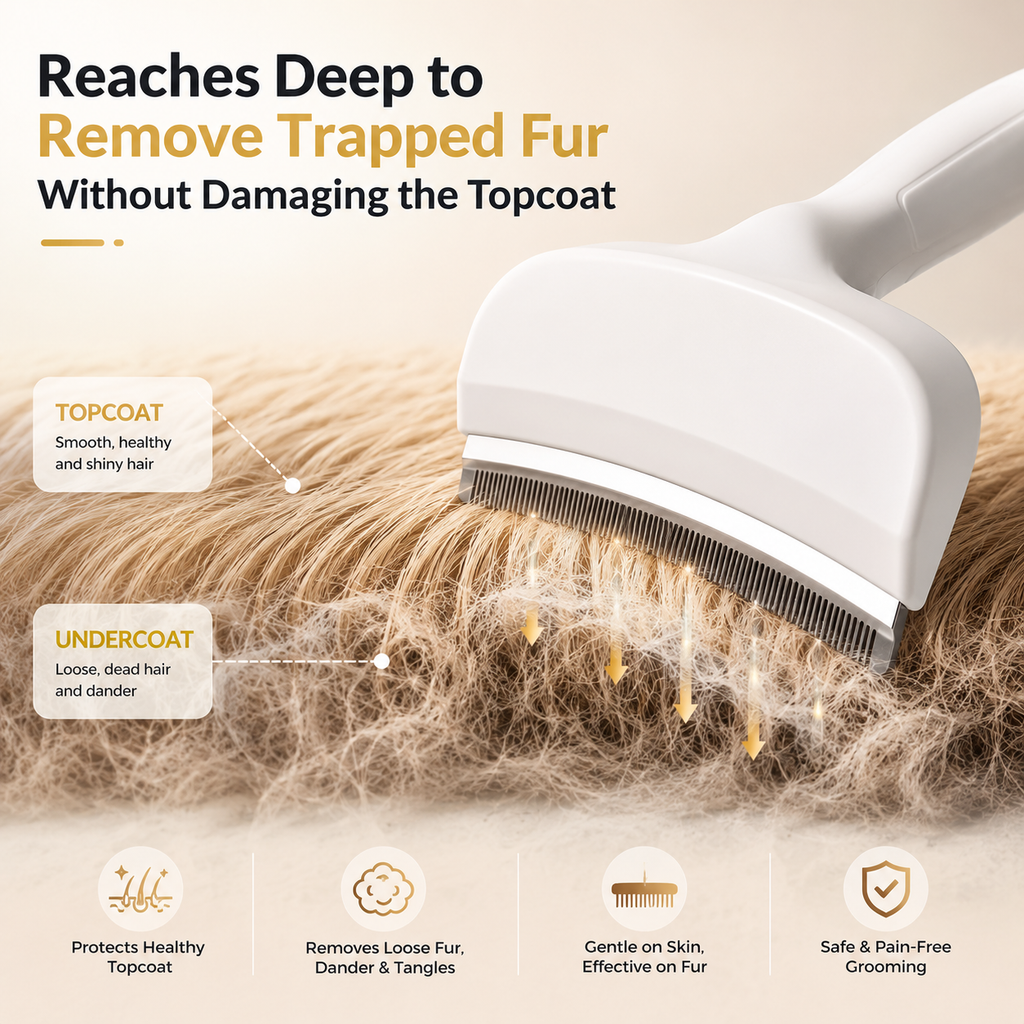 2-in-1 Pet Grooming Undercoat Rake & Loose Hair Deshedding Brush