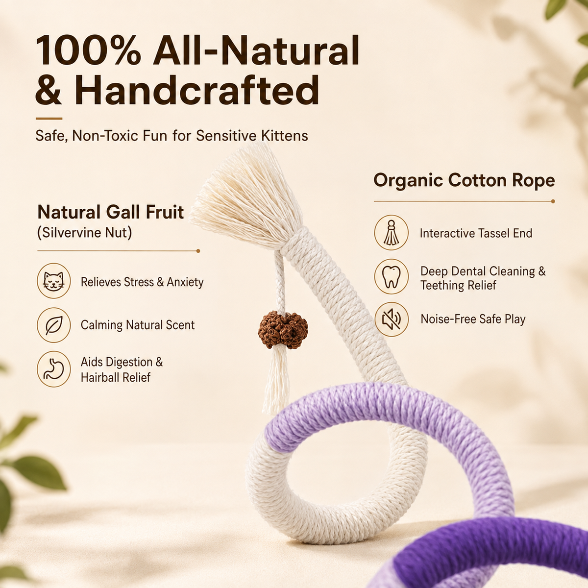 Snake Dental Ropes (3-Pack): Natural Cotton Teeth Cleaning & Teething Toy for Cats