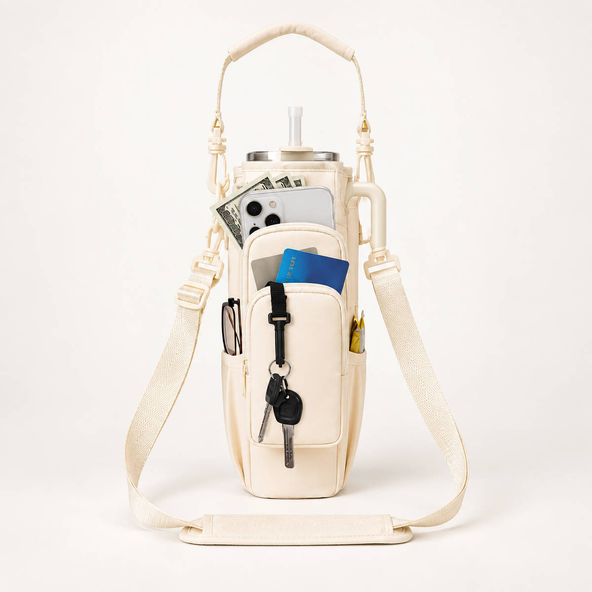 Hands-Free Tumbler Crossbody Bag: 2-in-1 Phone Wallet & Water Bottle Carrier