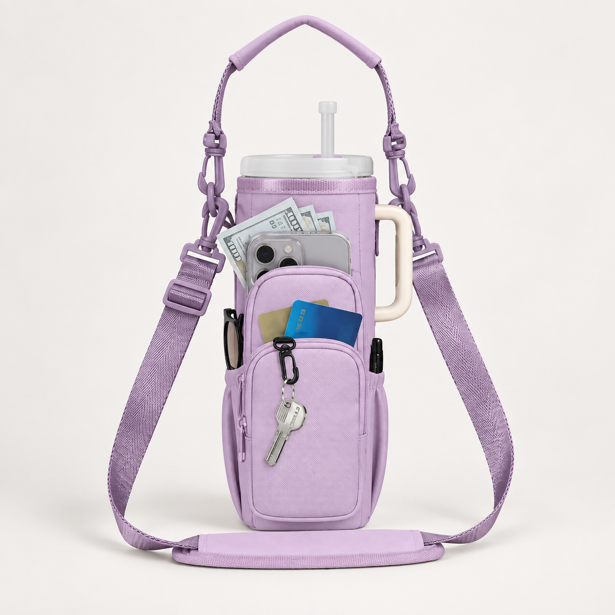 Hands-Free Tumbler Crossbody Bag: 2-in-1 Phone Wallet & Water Bottle Carrier