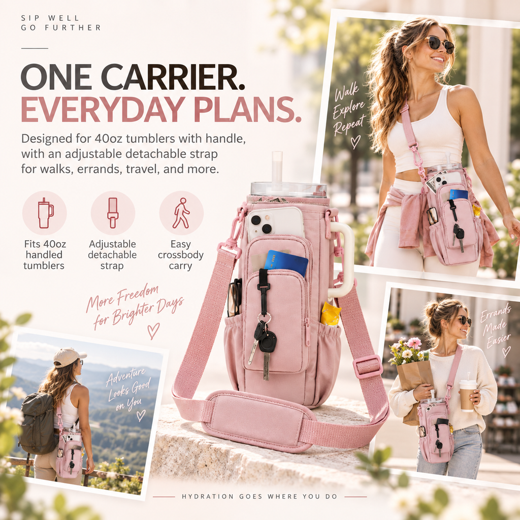 Hands-Free Tumbler Crossbody Bag: 2-in-1 Phone Wallet & Water Bottle Carrier