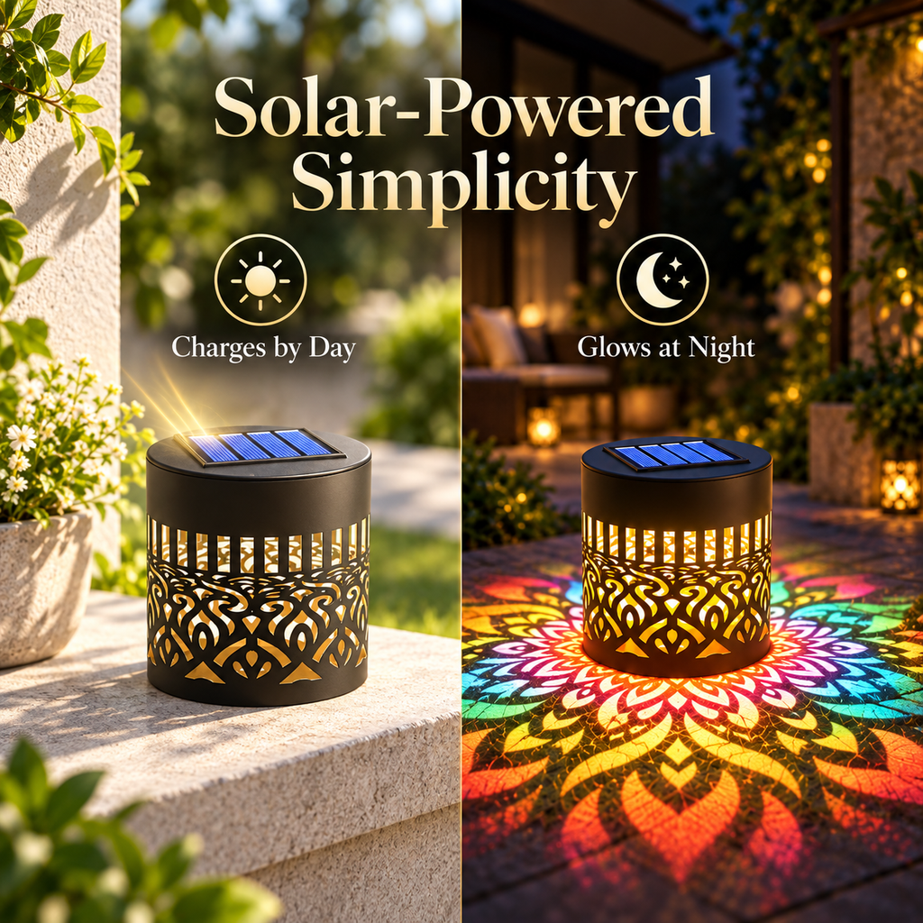 Solar Mandala Projection Wall Light – Waterproof Decorative Patio & Fence Accent Lamp