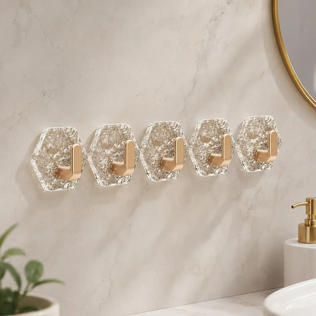 ⚡Self-Adhesive Hexagon Ripple Utility Hooks – Damage-Free Wall Organizers for Keys, Towels & Coats