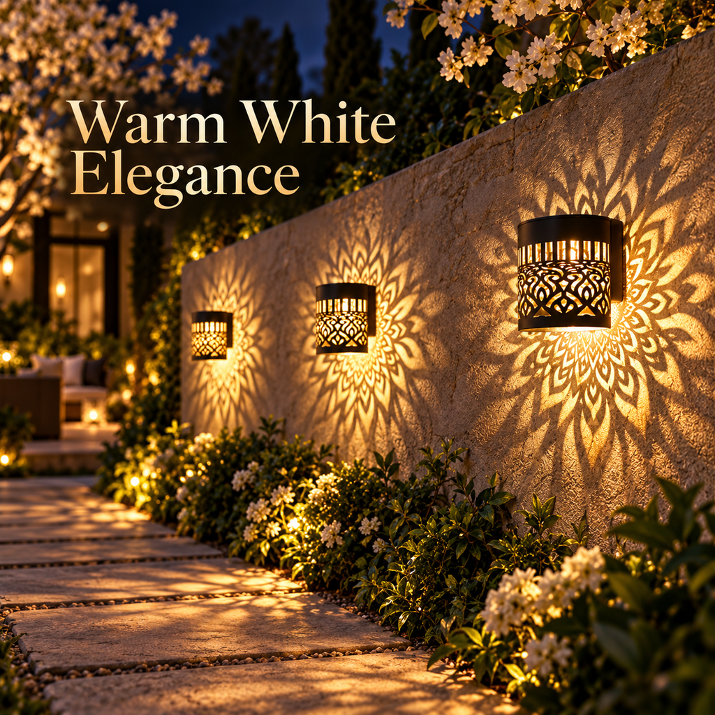 Solar Mandala Projection Wall Light – Waterproof Decorative Patio & Fence Accent Lamp